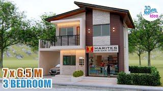 SMALL HOUSE DESIGN |7 X 6.5 Meters | 3 Bedroom House with Sari sari Store and Balcony | Simple Life