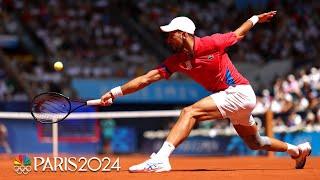 Novak Djokovic glides to drop shot as final against Carlos Alcaraz heats up | Paris Olympics