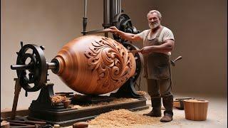 The Art of Turning on a Round Wood Stock and Large Lathe | Skillful, Precise, and Dangerously