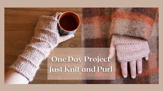 Knit Long Hand Warmers With Me | Easy Knit Fingerless Gloves | Beginner Project | Knitting Gift Idea