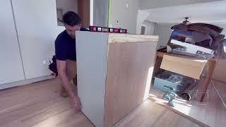 kitchen island installation. Anchoring and Wrapping a Kitchen Island.