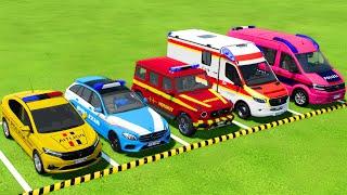 TRANSPORTING ALL POLICE CARS and AMBULANCE EMERGENCY VEHICLES WITH MAN TRUCKS ! Farming Simulator 22