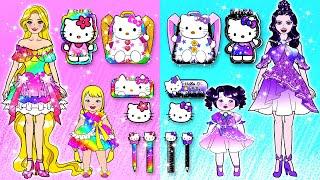 Học Làm Búp Bê Giấy - Mẹ & Con Gái Trang Trí Đồ Dùng Học Tập Mèo Hello Kitty - Câu Chuyện Của Barbie