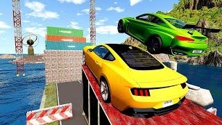 Super Cars Vs 100 Mega Container Jump Parkour - Speed Car Crash - BeamNG Drive #4