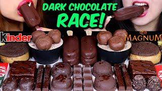 ASMR DARK CHOCOLATE RACE! MAGNUM ICE CREAM BARS, CHOCOLATE CAKE, CREAM PUFFS, MARSHMALLOW, KITKAT 먹방