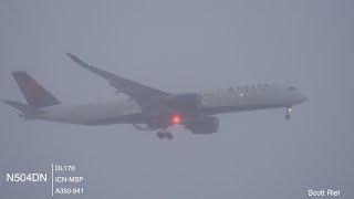 Delta A350 Landing in Cold Snowy Winter Weather -  N504DN | DL170 | ICN-MSP | A350-941