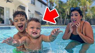 Orly Teaches Baby Roman How To Swim