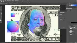 Hand Painting a Normal Map over Benjamin Franklin for lighting in Photoshop