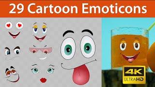 Animation of 29 Cartoon Emoticons | Transparent background, alpha channel 4K