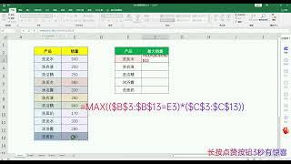 Excel查询多个同名产品的最大销量，用MAX函数，公式就是这么简单
