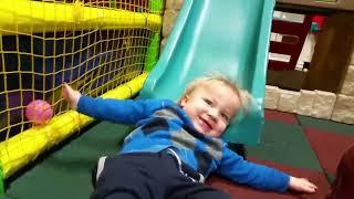 First Time 1-year-old Zipping Down a Slide in an Indoor Playroom #slide #firsttime #playroom #play
