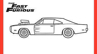How to draw a DODGE CHARGER Fast and Furious step by step / drawing Dominic Toretto dodge 1970 car
