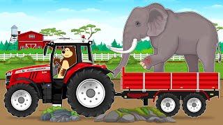 Farmer And Tractor Rescue Transport Trailers and Care Elephant | Vehicles Farm