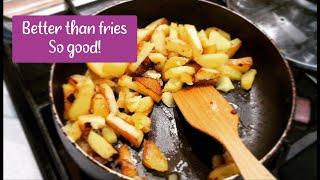 Popular Ukrainian Dish - Zharenaya Kartoshka. Cooking Fried Potatoes. Uncovering Grape Branches