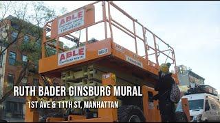 Street Artist @ellestreetart Uses ABLE Scissor Lift for RBG Mural In NYC