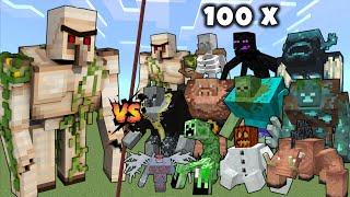 Giant OP Mutant Iron Golem vs 100x All Mutant Mobs