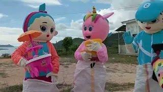 Drama badut lucu, badut badut boboiboy, unicorn dan lol lomba lari goni hadiah e krim-e kriman