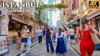 Istanbul 2024 Galata Tower Tourist Area Walking Tour 4K