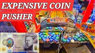 Wow! Rich peoples coin pusher.Arcade,newquay Cornwall coin pushers claw machines.Family fun  holiday