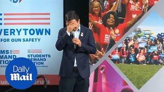 Presidential candidate Andrew Yang sheds tears at gun reform