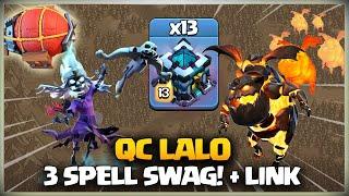 3 SPELL SWAG! Th13 Queen Charge LaLo | TH13 QC LALO | Th13 LAVALOON Attack | Best Th13 3 Star Attack