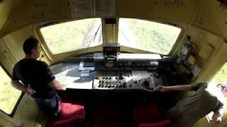 A view inside the train driver's cab