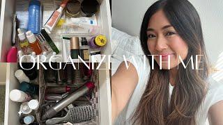 ORGANIZE WITH ME | SKINCARE & HAIRCARE DRAWERS | declutter, must have items | Christina Joann