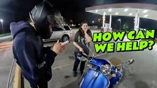 BIKERS helping girl in need