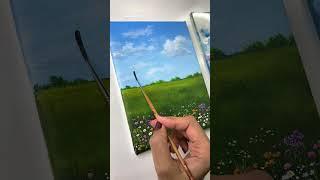 Flower field painting/ easy acrylic painting  for beginners