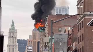 FLAMES from Soho Building Roof - 2-alarm Fire in NYC