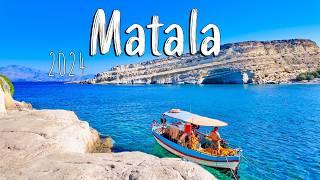 Matala Crete, walking tour 4k, Matala Kreta, Greece 2024