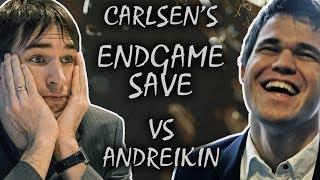 Carlsen saves a lost rook endgame vs Andreikin / Blitz / 2018