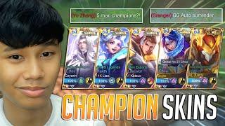 5 MAN CHAMPION SKIN SQUAD! | ALL MLBB WORLD CHAMPION HEROES M1-M4!