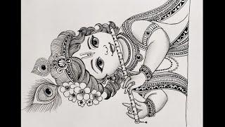 How to draw a beautiful mandala art of Lord Krishna/ Krishna playing flute step by step/Kanha