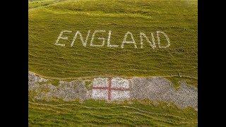 Aerial film of the England flag above Chelmorton near Buxton