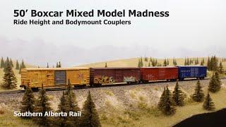 50' Boxcars - Ride Height and Body Mount Couplers - Southern Alberta Rail