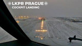 Boeing 737-800 | SNOWY Cockpit Landing at Prague | Evening Landing, Pilot's View [4K]