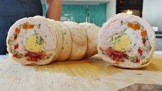 The recipe that triumphs at Christmas. Rolled stuffed chicken.