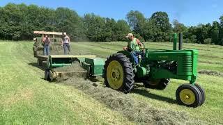 Baling hay with a John Deere A