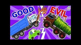 Good Vs Evil - Garbage Truck For Kids - Train, Ambulance, Dump Truck, Loader, Ice Cream Van