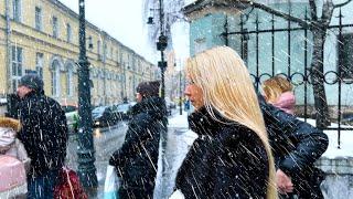 ️ VERY HARD CLIMATE IN RUSSIA  MOSCOW SNOWFALL! RUSSIAN WINTER! Walking tour - ⁴ᴷ (HDR)