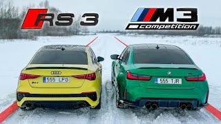 Audi RS3 Quattro vs BMW M3 xDrive - Winter DRAG RACE