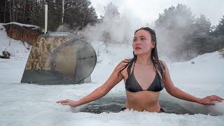 Winter SOLO Camping Hot Sauna and Ice Bathing ASMR