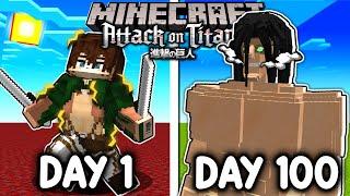 I Survived 100 DAYS as EREN YEAGER in Attack On Titan Minecraft!