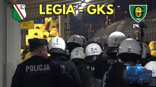 LEGIA - GKS KATOWICE: Przyjazd kibiców GKSu do Warszawy, akcja i przejazdy radiowozów Policji