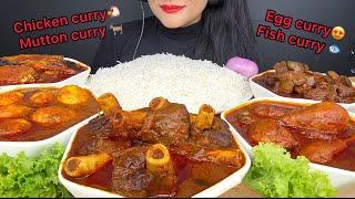 MUTTON CURRY,LAL MURGHIR JHOL,EGG CURRY,LIVER CURRY,FISH CURRY *ASMR EATING