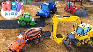 Construction Vehicles Song for Kids  Excavator, Bulldozer & Other Trucks for children - HeyKids