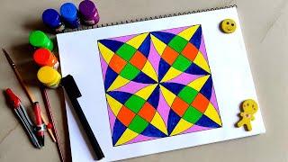 Geometric Square Art || Geometric Art Drawing || How to Draw Geometric Square Art Design Learn & Art