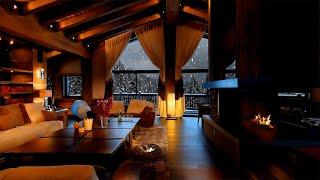 COLI Loop 4K Winter Cozy Porch in Mountains with Bonfire, Snow Falling & Blizzard Sounds