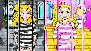 Barbie Dolls Dress Up - Pink and Black Barbie in Jail  Good Girl VS Bad Girl  | WOA Doll Channel
